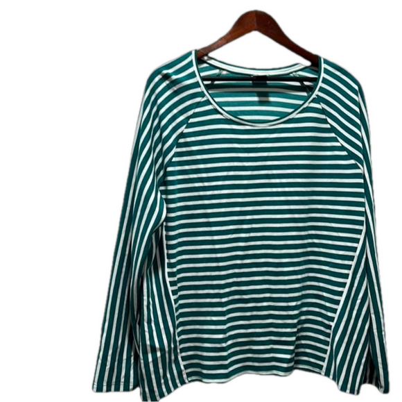 CHICO’S women’s green and white striped top size 3 GUC - Picture 3 of 12